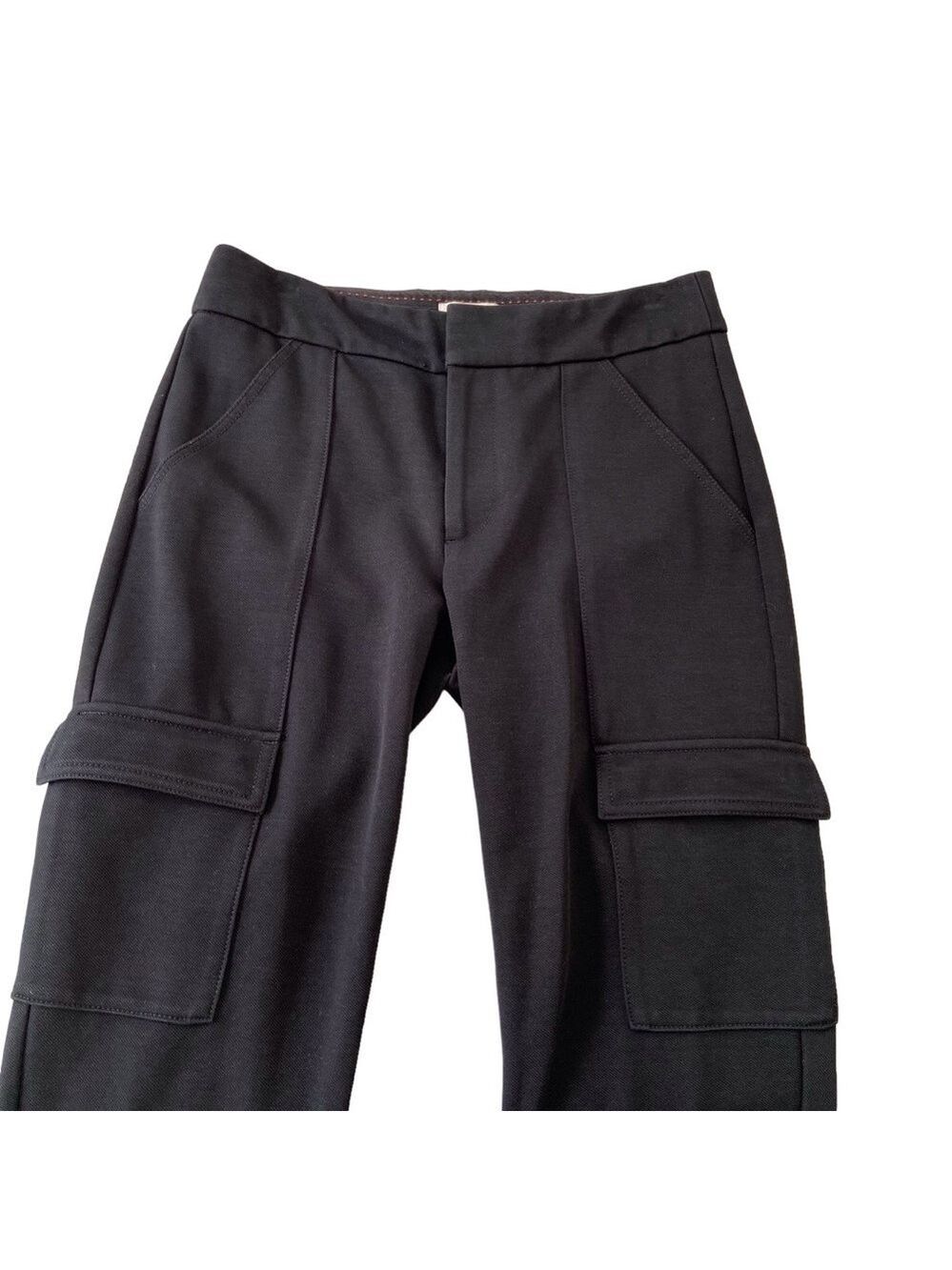 Anthropologie black trousers cargo pants stretch high rise straight leg pocket 4